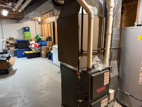 a storage room with furniture