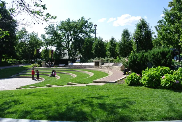 a view of a park with swings
