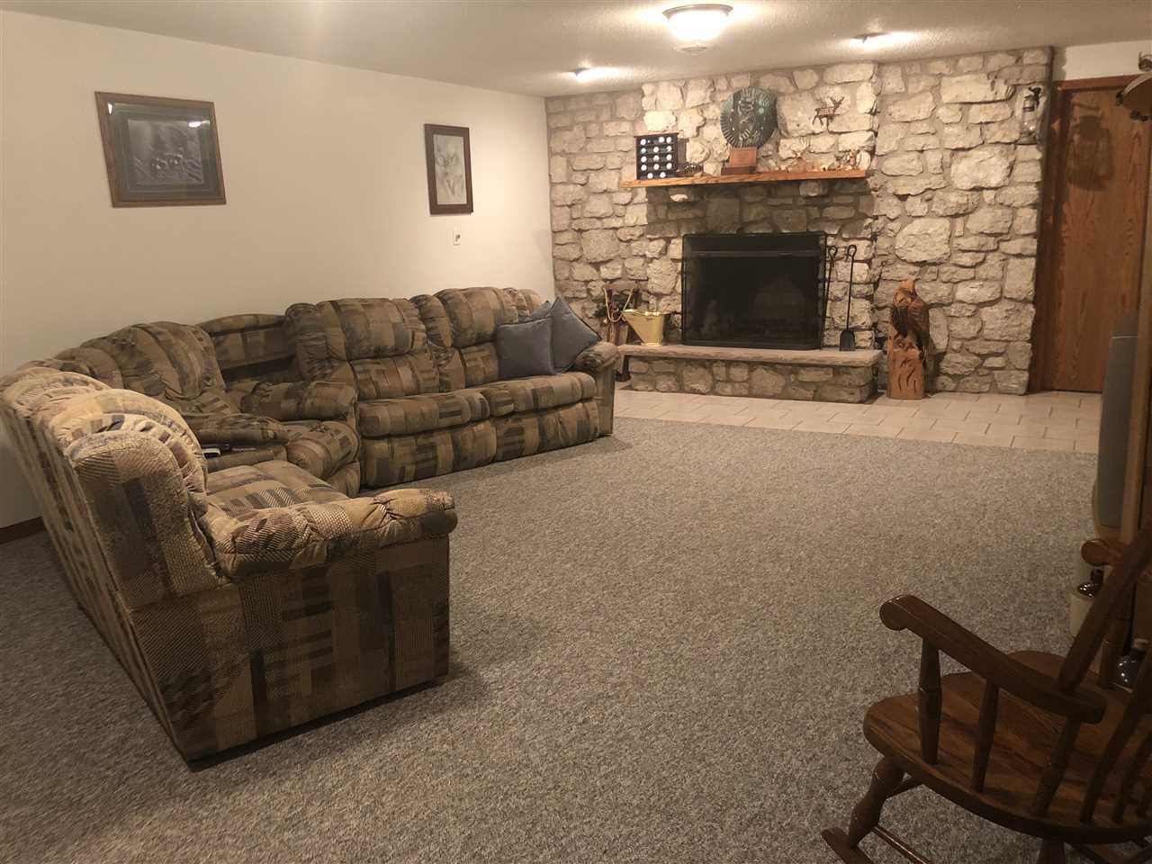 6652 North Cedar Road Forreston, IL 61030 - Photo 19 of 25 a living room with furniture a fireplace and a flat screen tv