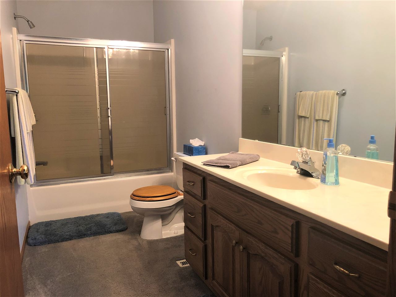 6652 North Cedar Road Forreston, IL 61030 - Photo 9 of 25 a bathroom with a granite countertop sink toilet and shower