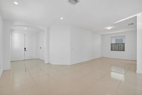 an empty room with windows