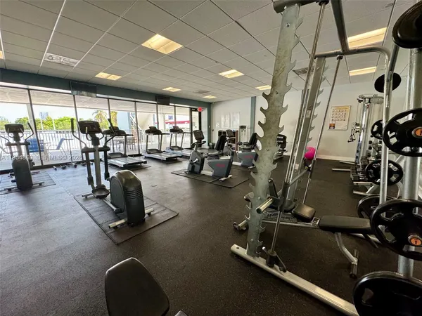 a view of a room with gym equipment