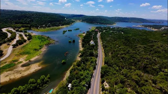 an aerial view of green landscape with outdoor space