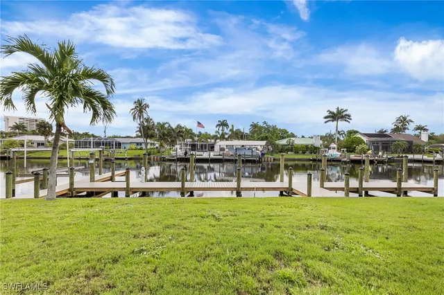 a view of a swimming pool with a garden