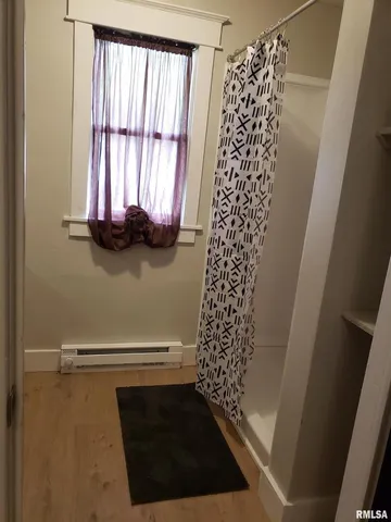 a view of a small space with a window