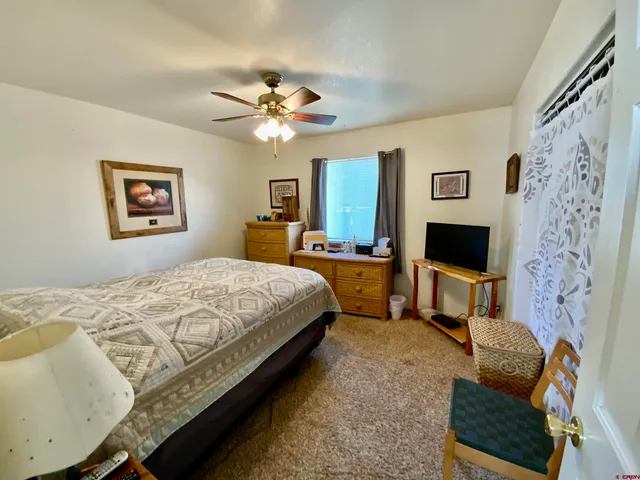 a bedroom with a bed couch and a window