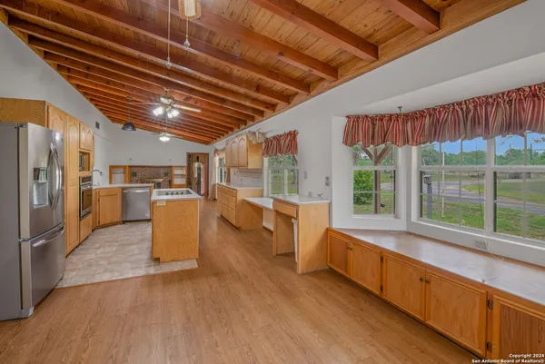 a kitchen with lots of counter top space