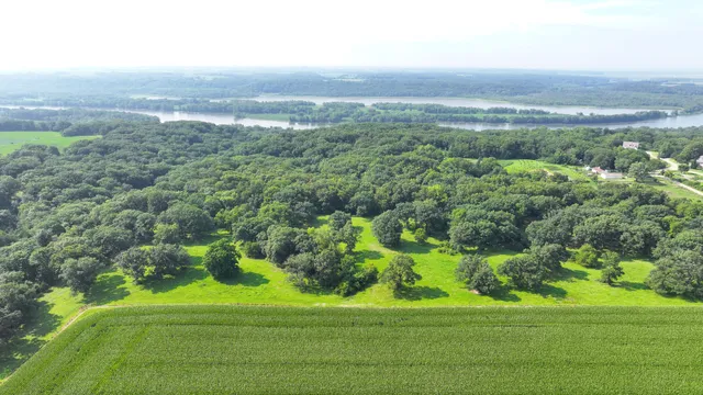 an aerial view of a houses with a yard