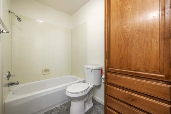 a bathroom with a toilet and a bathtub