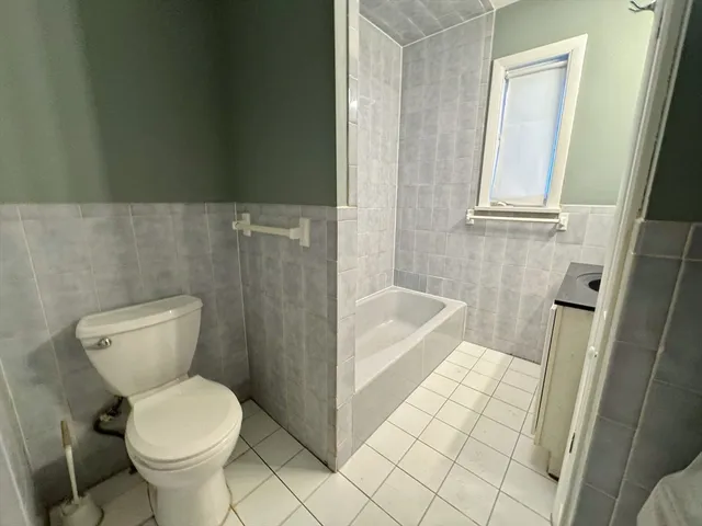 a bathroom with a toilet and a bathtub