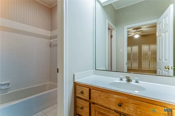 a bathroom with a bathtub