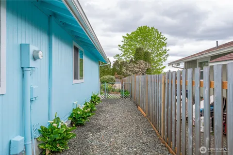 a view of a backyard with pathway