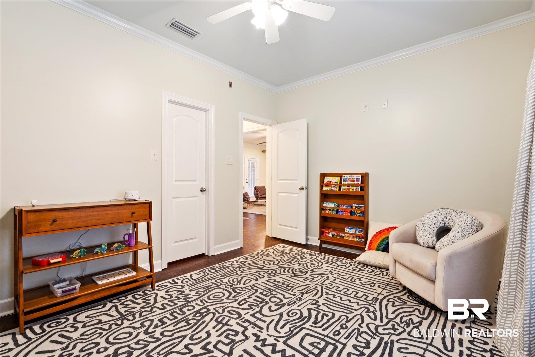 1561 William Dunn Way Mobile, AL 36695 - Photo 15 of 28 Sitting room featuring ornamental molding, ceiling fan, and hardwood / wood-style flooring