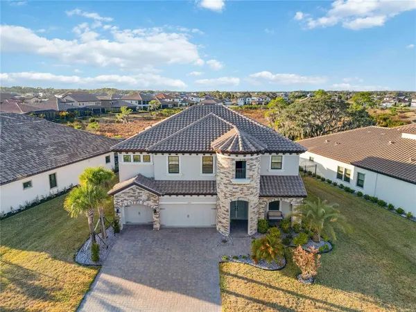 an aerial view of a house