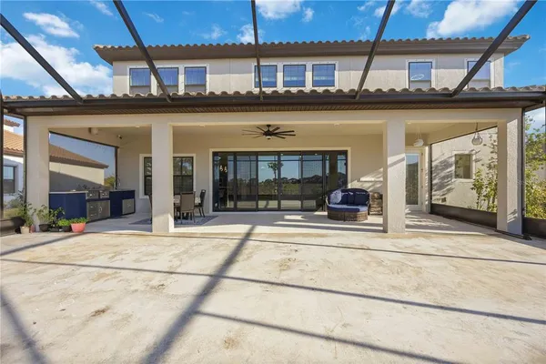a view of balcony with wooden floor