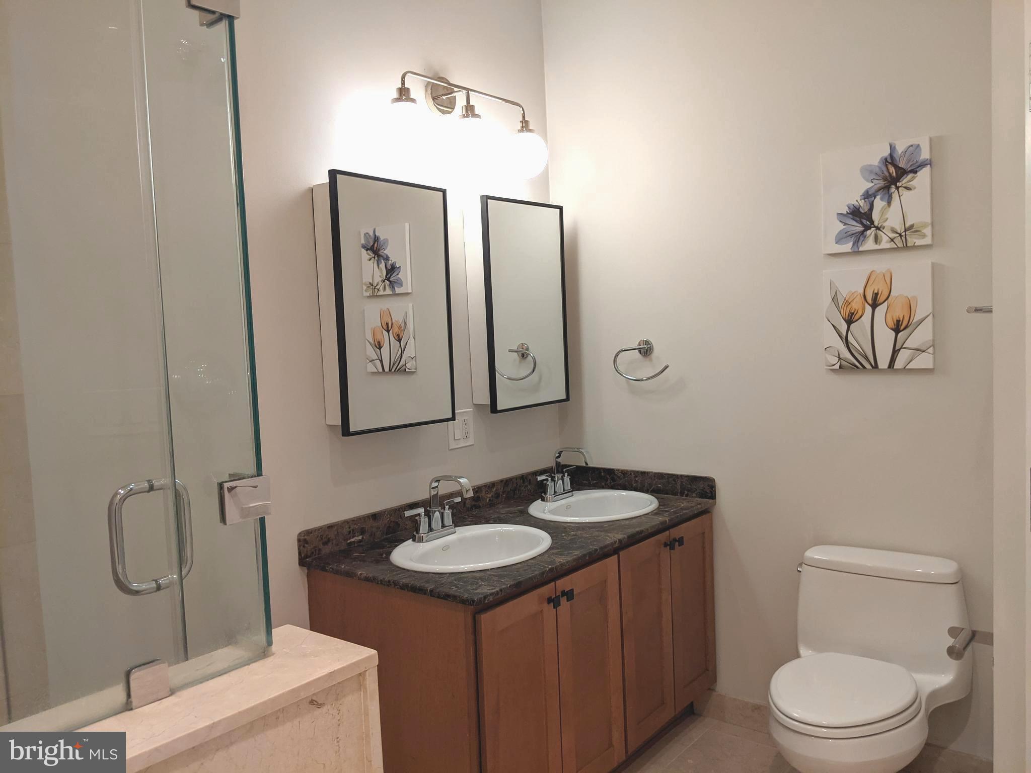 1100 South Broad Street, Unit 309B Philadelphia, PA 19146 - Photo 16 of 34 a bathroom with a toilet sink vanity and mirror
