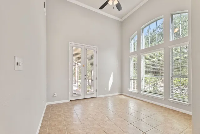 an empty room with windows