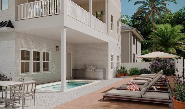 a wooden bench sitting in front of a building