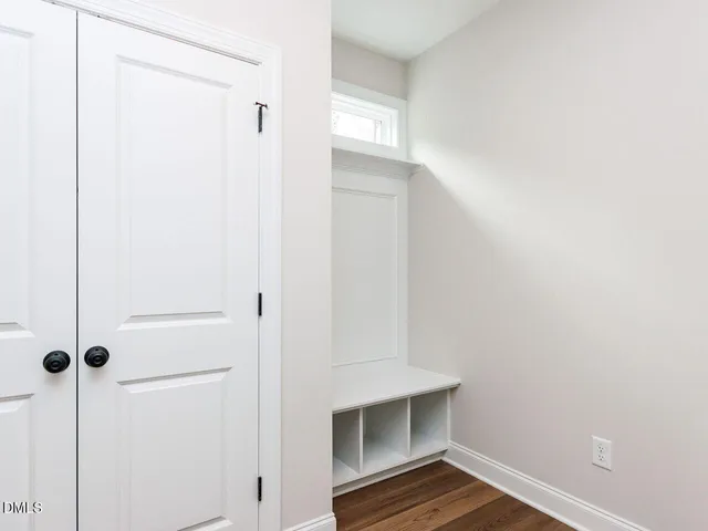 a view of a livingroom with wooden floor
