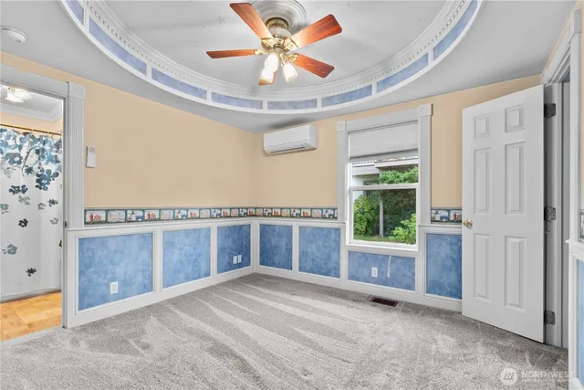 a view of a chandelier in a room