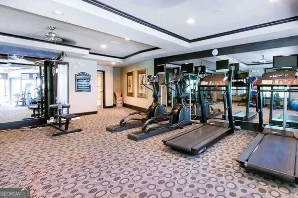 a view of a room with gym equipment
