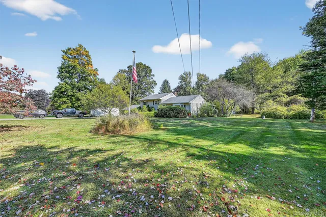 a view of a golf course with a fountain