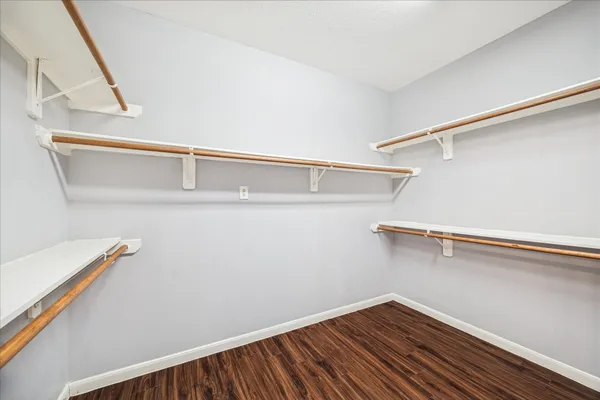 a view of a room with racks on the wall