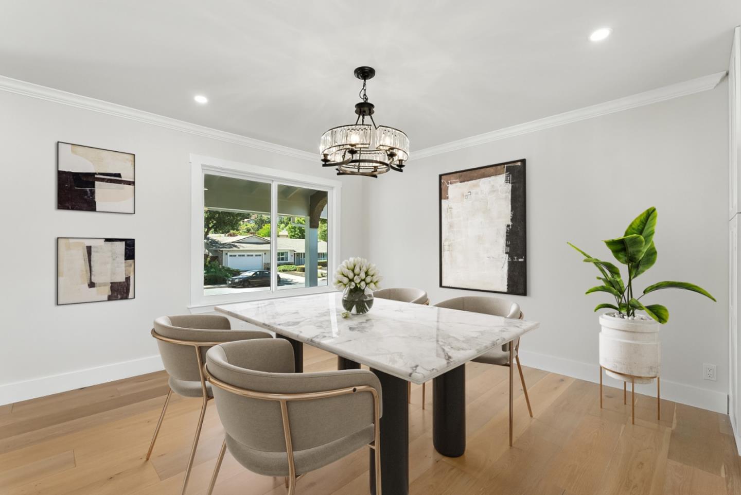 5701 Lewis Way Concord, CA 94521 - Photo 11 of 54 a dining room with furniture potted plants and wooden floor