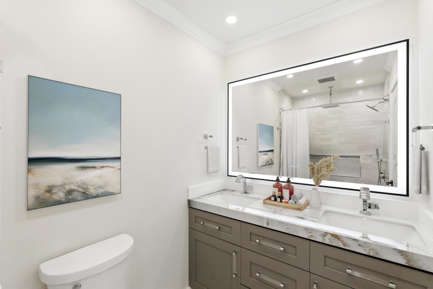 5701 Lewis Way Concord, CA 94521 - Photo 27 of 54 a bathroom with a granite countertop sink mirror and toilet