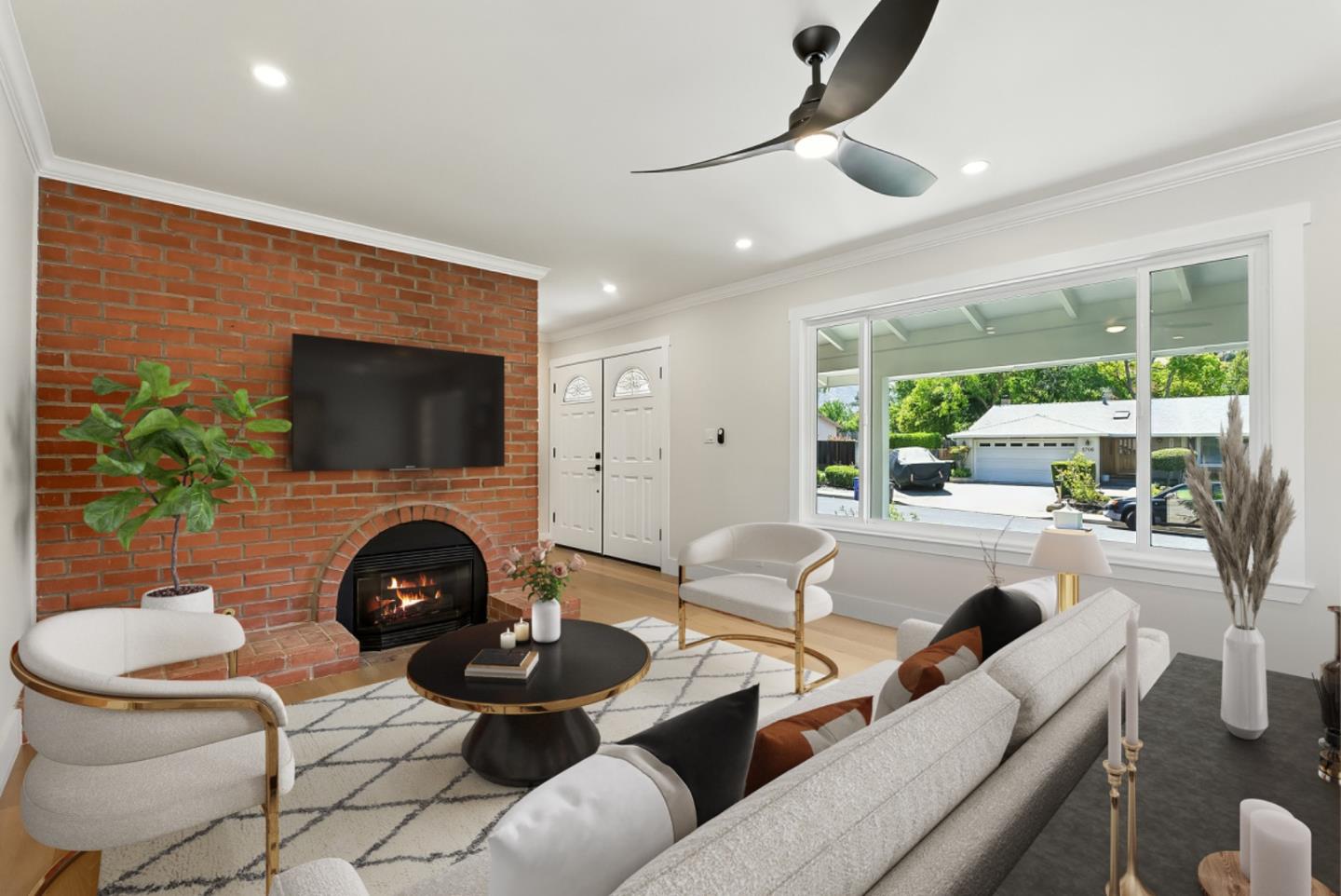 5701 Lewis Way Concord, CA 94521 - Photo 9 of 54 a living room with furniture a fireplace and a flat screen tv