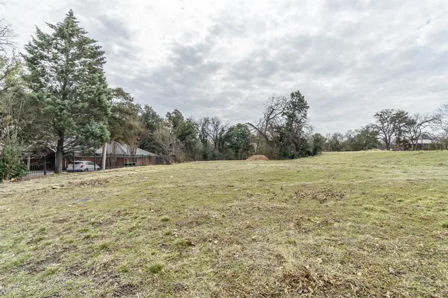 a view of a yard with an trees