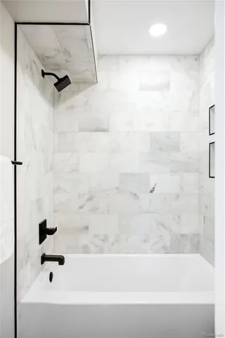 a bathroom with a bathtub