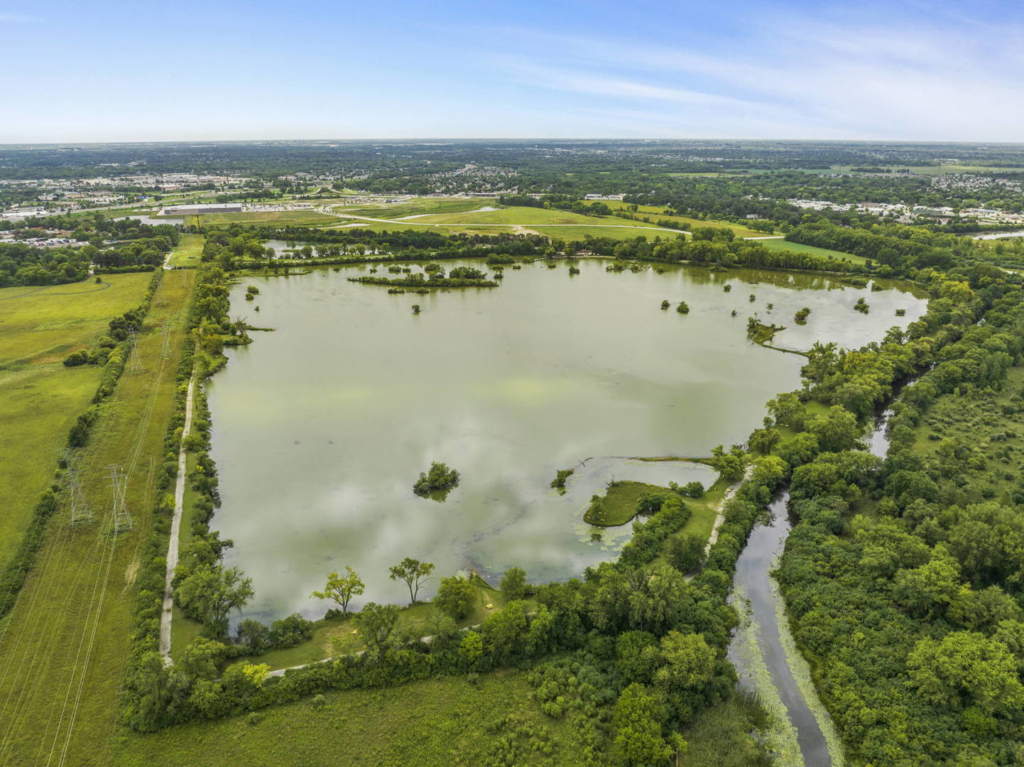 a view of a lake with a city