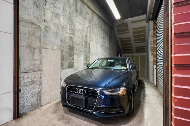 a car parked in a garage