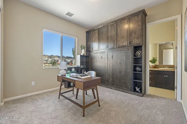 a workspace with furniture and closet