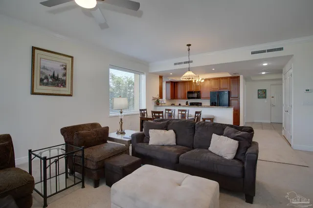 a view of a park with large trees