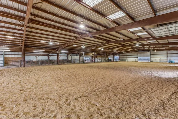 a view of a room with wooden racks