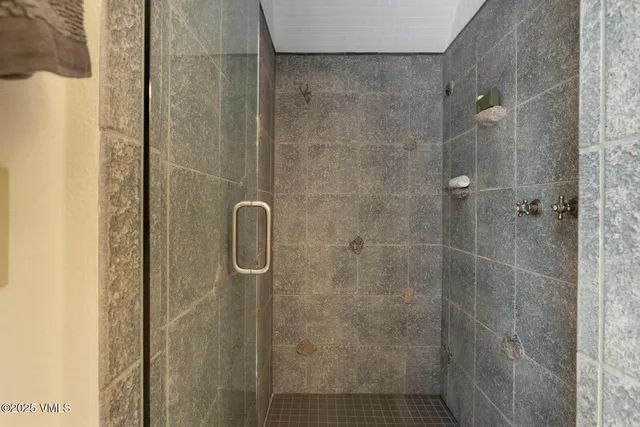 a close view of a bathroom shower