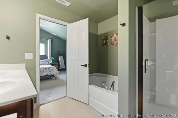 a bathroom with a bathtub