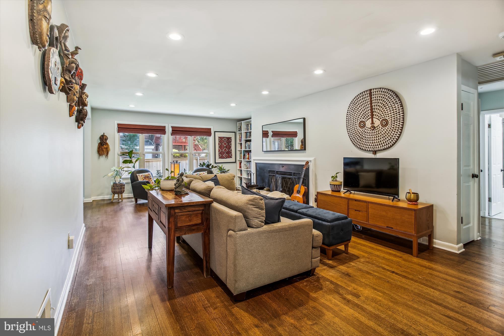 1330 Fernway Road Northwest Washington, DC 20012 - Photo 11 of 73 Living Area with Fireplace & Built-In Bookshelves