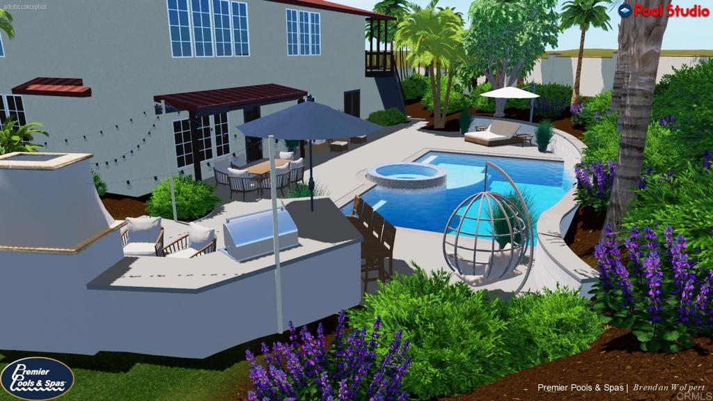 707 Olympus Street Encinitas, CA 92024 - Photo 21 of 47 a view of a house with backyard sitting area and furniture