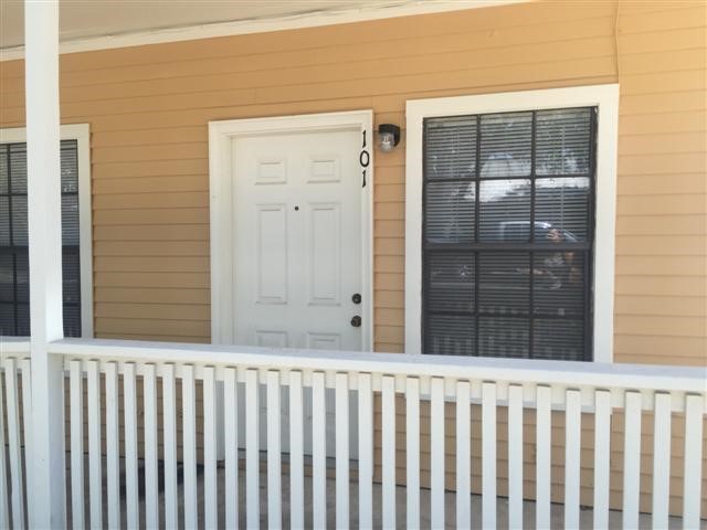 a view of a wooden door
