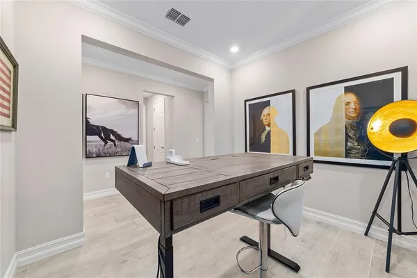 a view of a swimming pool with an outdoor seating and a lake view