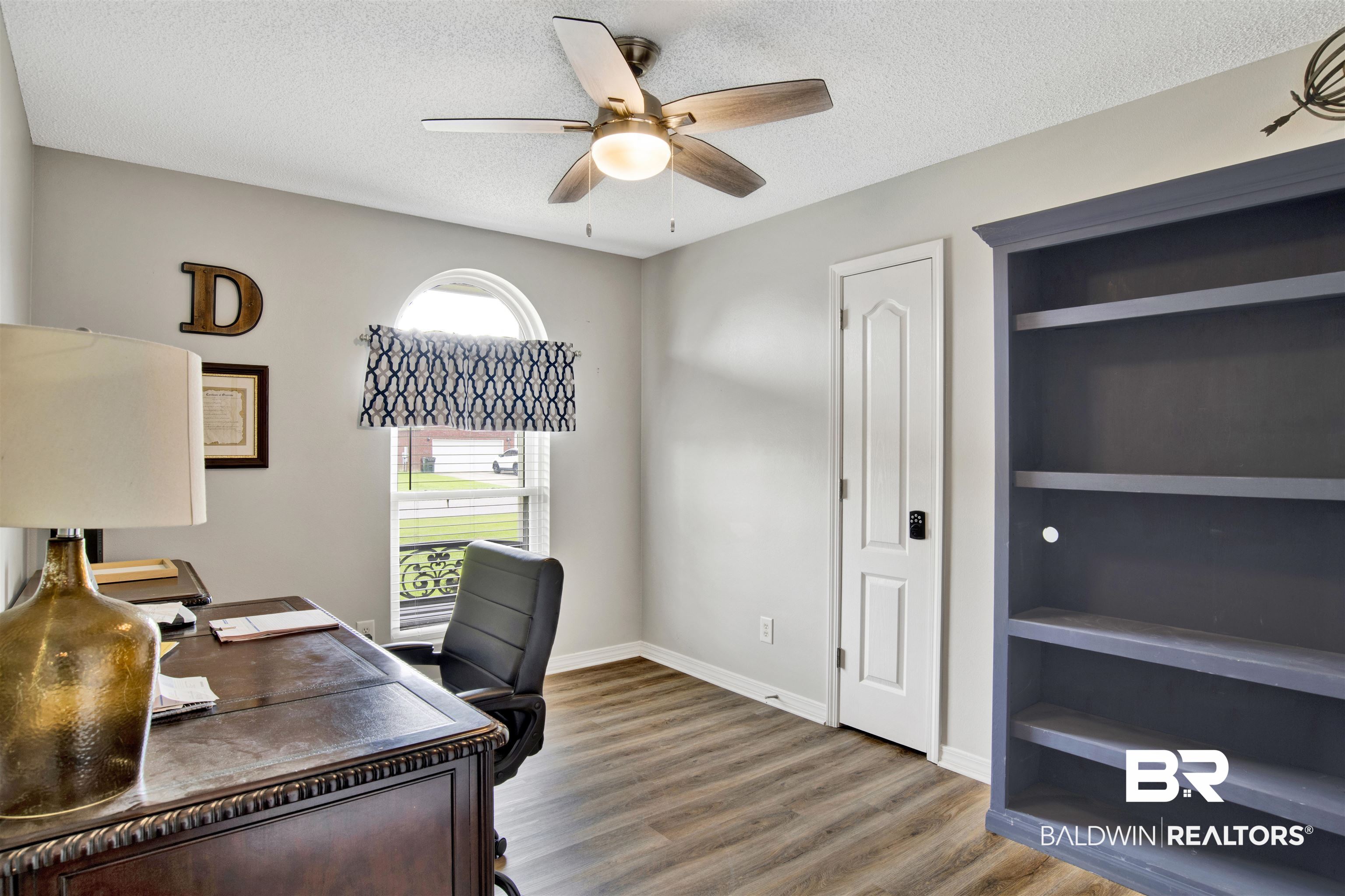 17483 East View Loop Foley, AL 36535 - Photo 26 of 30 Office with a textured ceiling, hardwood / wood-style flooring, and ceiling fan