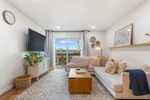 a living room with furniture flowerpot and a potted plant