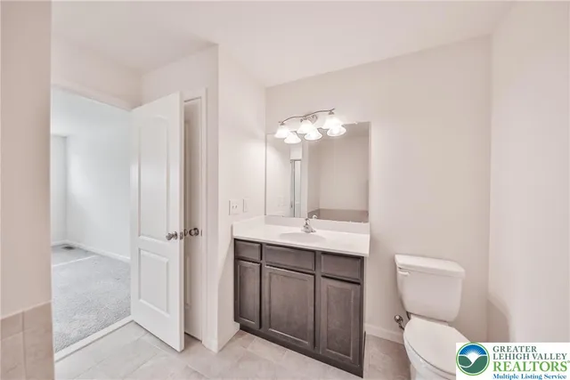 a bathroom with a toilet a sink and mirror