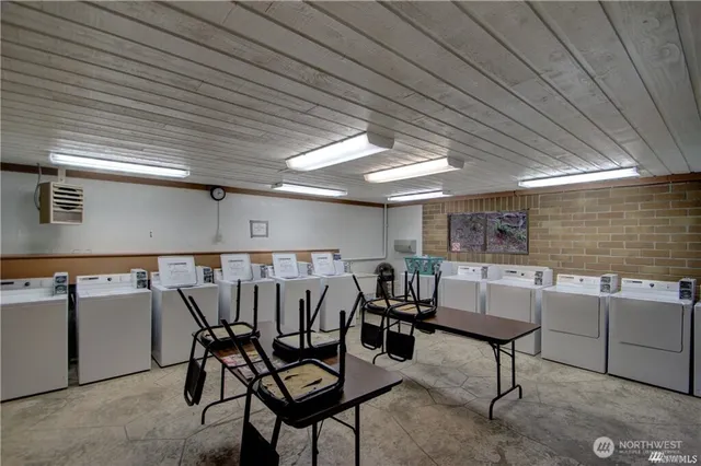 a dining room with furniture