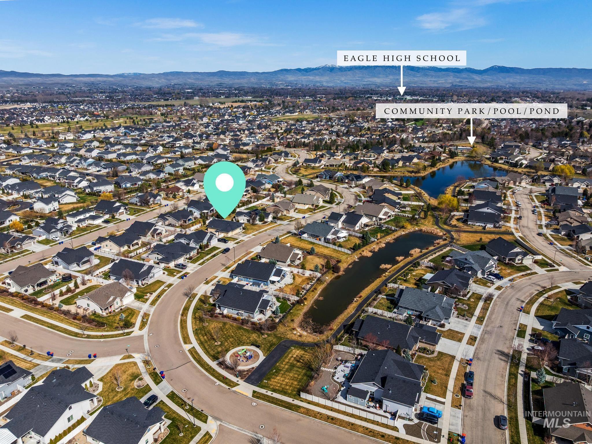 5832 West Rotherham Drive Eagle, ID 83616 - Photo 36 of 42 Aerial view of property's location featuring nearby suburban area and a mountain backdrop