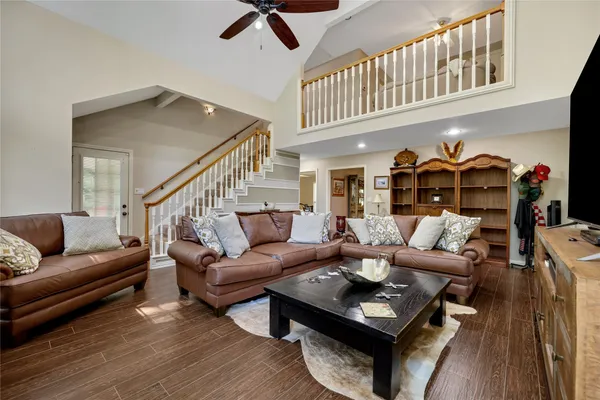 a living room with furniture