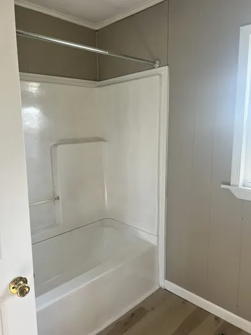 a bathroom with a bathtub
